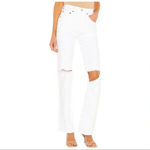 Re/Done Originals 90s High Rise Loose in White Denim With Rips Size 30 NWT